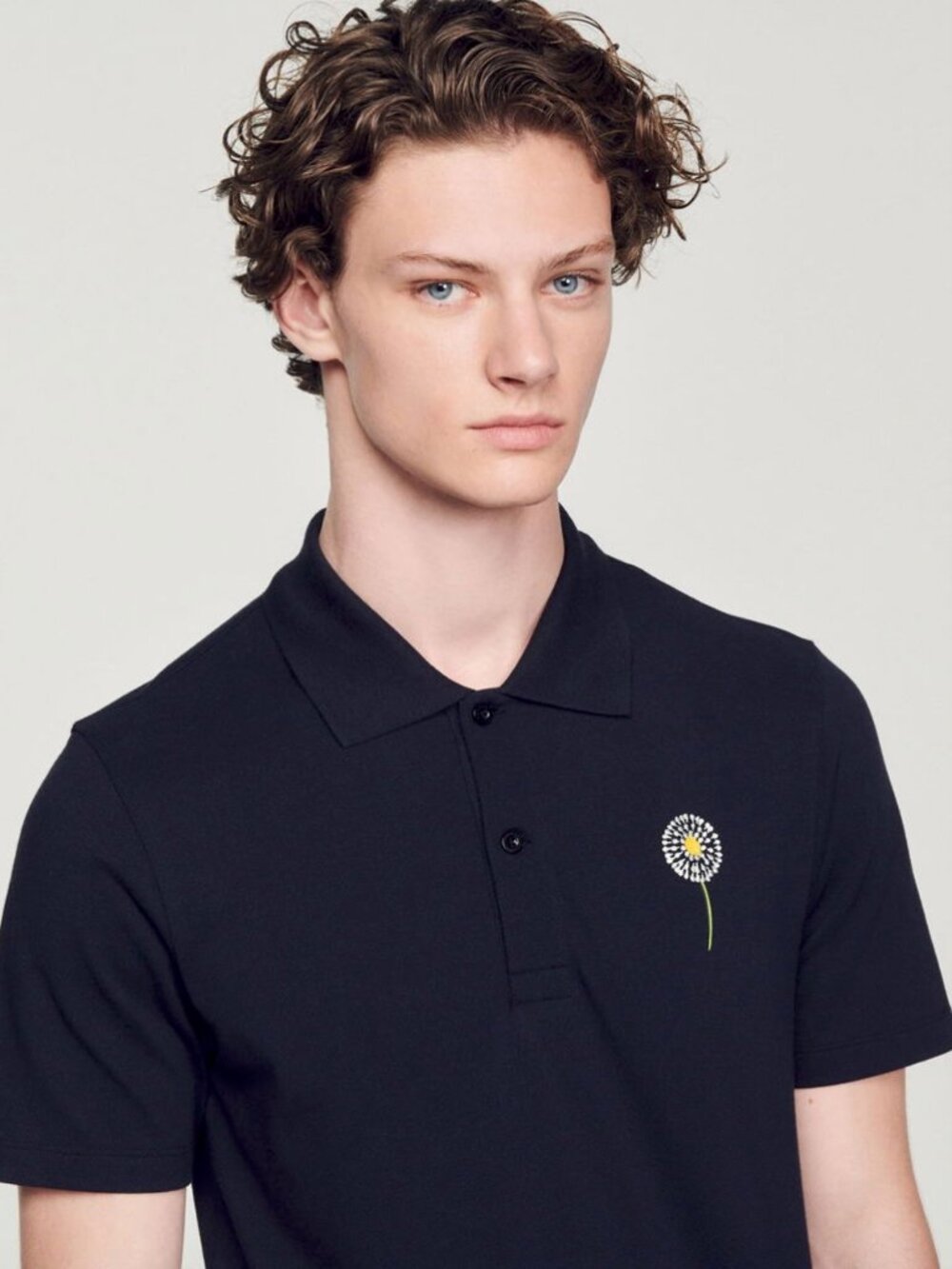 SANDRO Dandelion Embroidered Cotton Polo Shirt